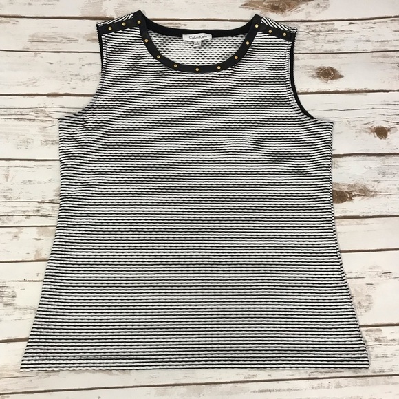 Calvin Klein Black White Sleeveless Top Blouse size medium shirt office wear - Picture 8 of 12